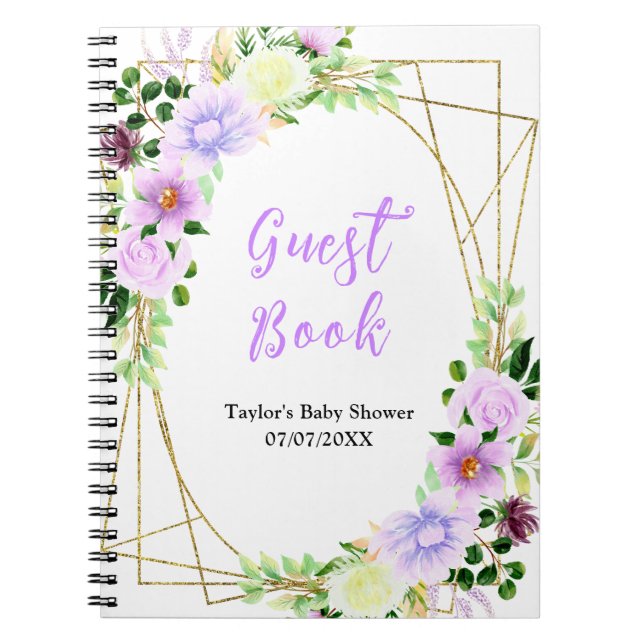 Spring Purple Floral Baby Shower Guest Book Notizblock (Vorderseite)