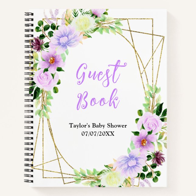 Spring Purple Floral Baby Shower Guest Book Notizbuch (Vorderseite)