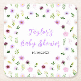 Spring Purple Floral Baby Shower Rechteckiger Pappuntersetzer