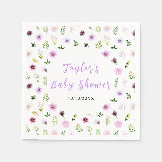 Spring Purple Floral Baby Shower Serviette (Vorderseite)