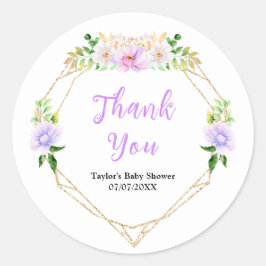 Spring Purple Floral Baby Shower Thank You Runder Aufkleber