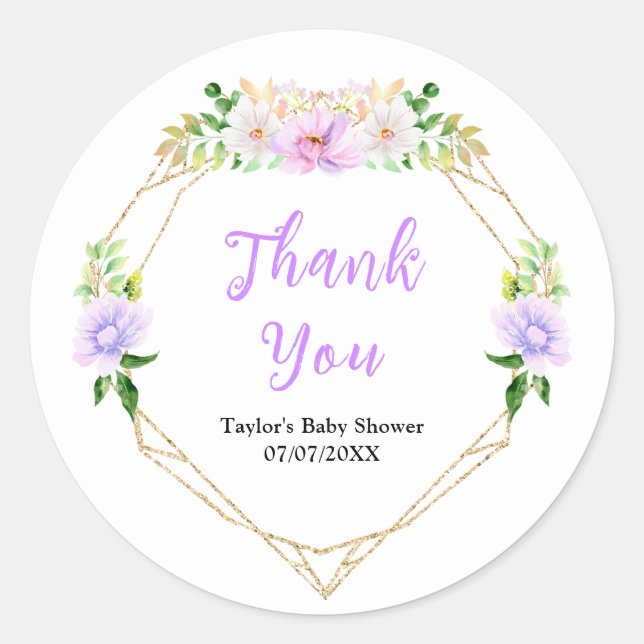 Spring Purple Floral Baby Shower Thank You Runder Aufkleber (Vorderseite)