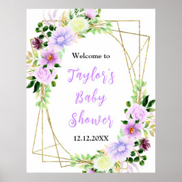 Spring Purple Floral Baby Shower Welcome Sign Poster