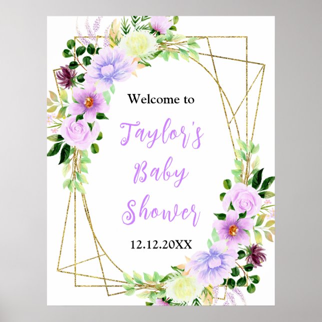 Spring Purple Floral Baby Shower Welcome Sign Poster (Vorne)