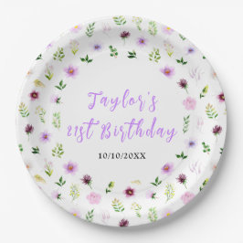 Spring Purple Floral Birthday Pappteller