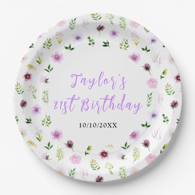 Spring Purple Floral Birthday Pappteller (Vorderseite)