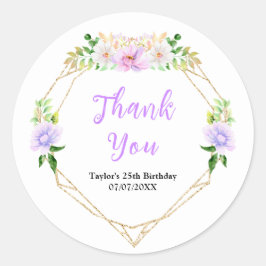 Spring Purple Floral Birthday Party Thank You Runder Aufkleber