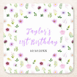 Spring Purple Floral Birthday Rechteckiger Pappuntersetzer