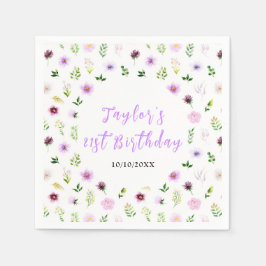 Spring Purple Floral Birthday Serviette