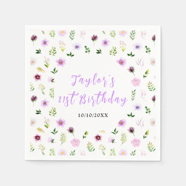 Spring Purple Floral Birthday Serviette (Vorderseite)