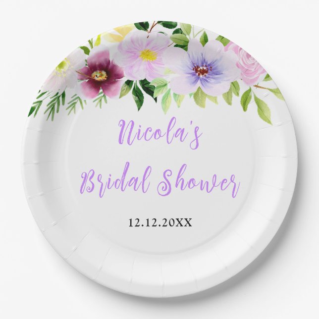 Spring Purple Floral Bridal Shower Pappteller (Vorderseite)