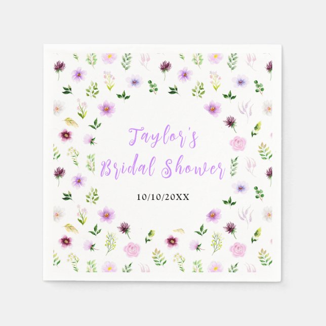 Spring Purple Floral Bridal Shower Serviette (Vorderseite)