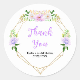 Spring Purple Floral Bridal Shower Thank You Runder Aufkleber