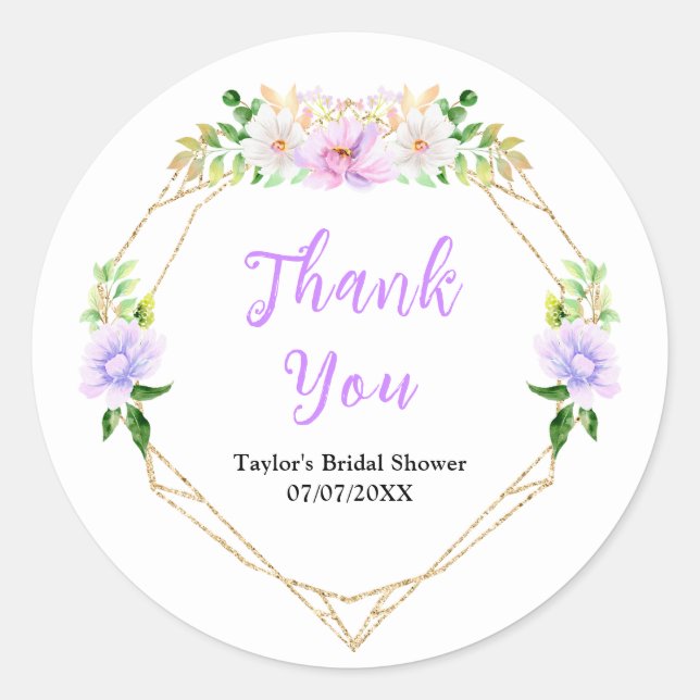 Spring Purple Floral Bridal Shower Thank You Runder Aufkleber (Vorderseite)