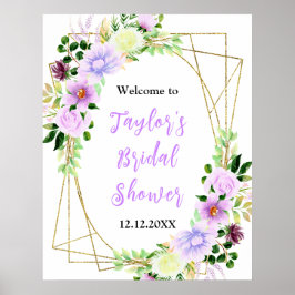 Spring Purple Floral Bridal Shower Welcome Sign Poster