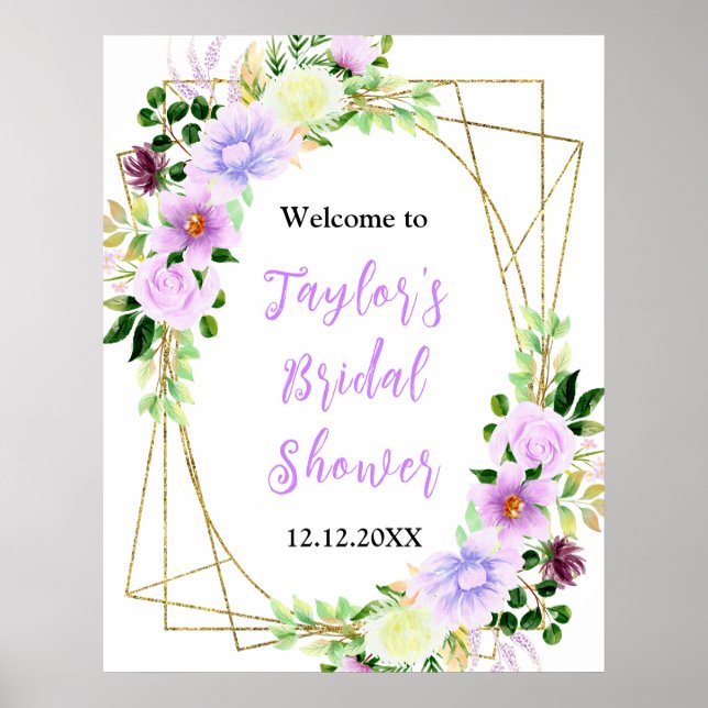 Spring Purple Floral Bridal Shower Welcome Sign Poster (Vorne)