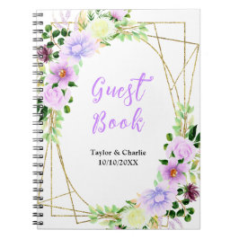Spring Purple Floral Wedding Guest Book Notizblock