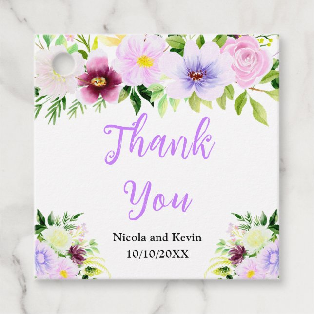 Spring Purple Flowers with Foliage Geschenkanhänger (Vorderseite)