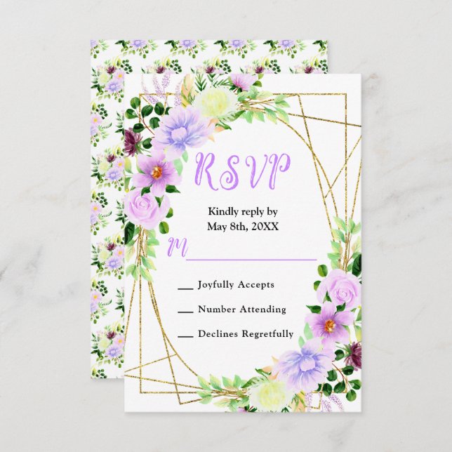 Spring Purple Flowers with Foliage RSVP Karte (Vorne/Hinten)