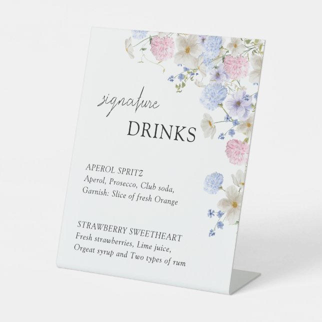 Spring Purple Pink Wildflowers Wedding Bar Menu Sockelschild (Vorderseite)
