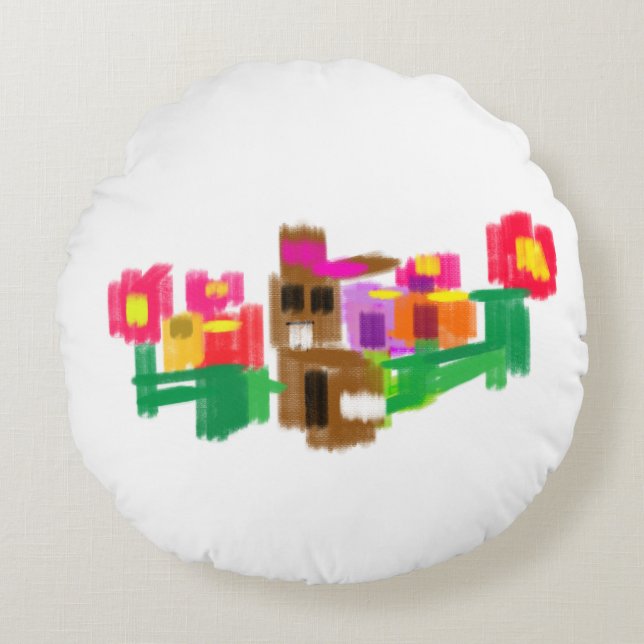 Spring Rabbit Rundes Kissen (Vorderseite)