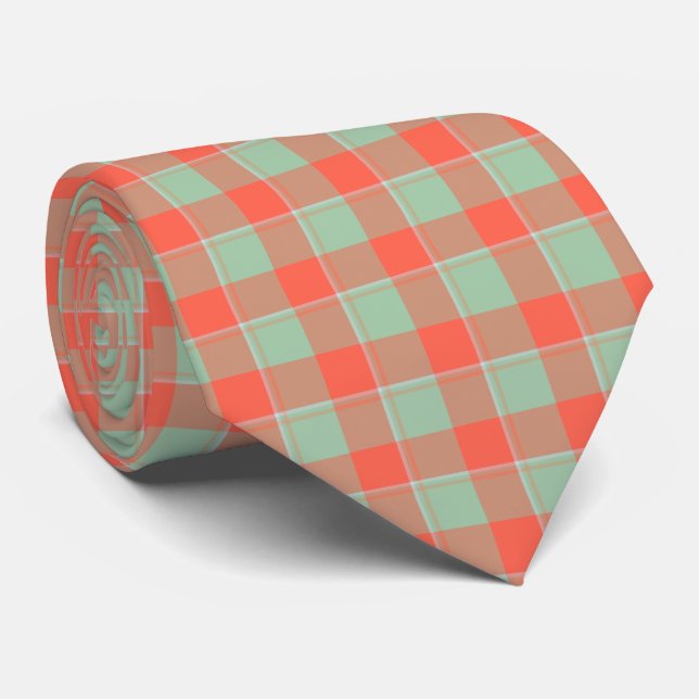 Spring Rain and Persimmon Plaid Neck Tie Krawatte (Gerollt)