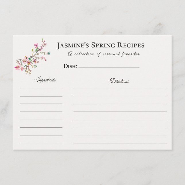 Spring Recipe Card – Watercolor Blossoms Ankündigung (Vorderseite)