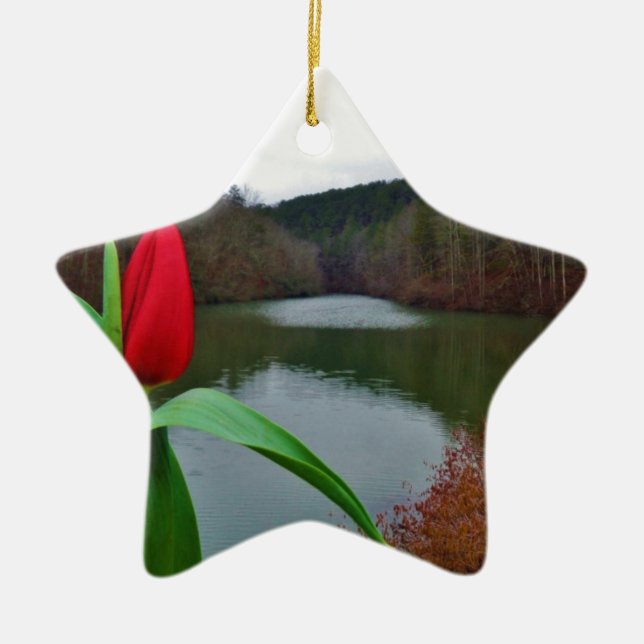 Spring Red Tulip at Lake Arrowhead Keramik Ornament (Vorne)