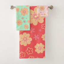 Spring Retro Blume Muster Badehandtuch Set