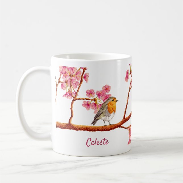 Spring Robin Bird Cherry Blossom Tasse (Links)