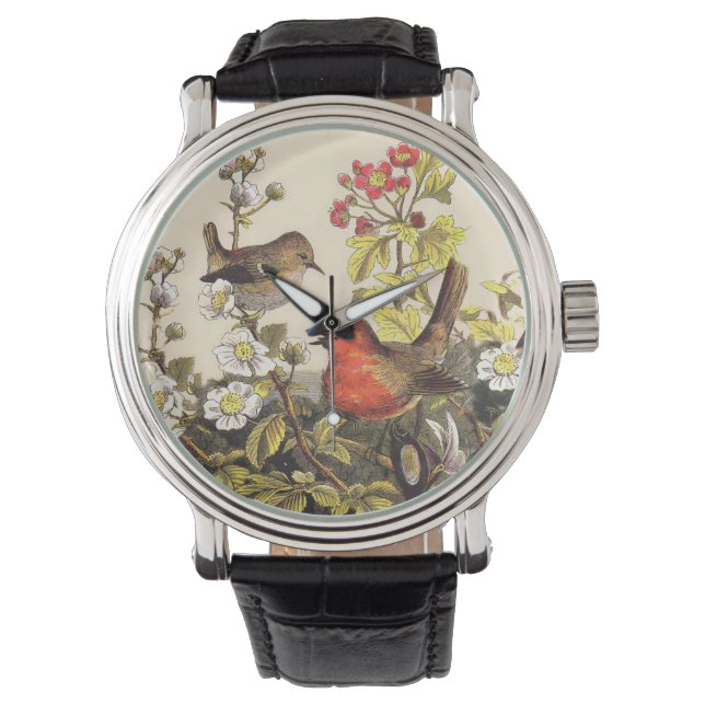 Spring Robin Birds Red Vogelbeobachtung Armbanduhr (Vorderseite)
