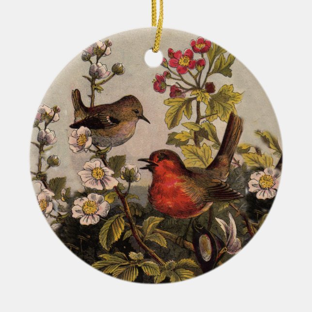 Spring Robin Birds Red Vogelbeobachtung Keramikornament (Vorne)