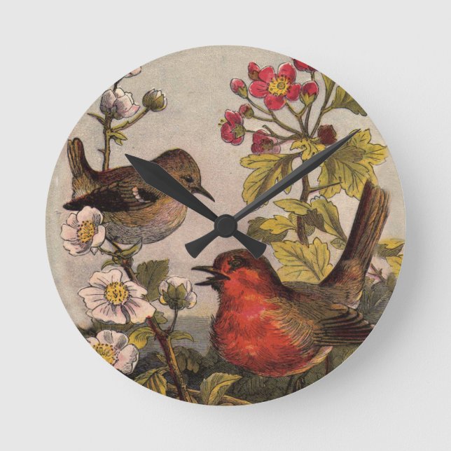Spring Robin Birds Red Vogelbeobachtung Runde Wanduhr (Vorderseite)