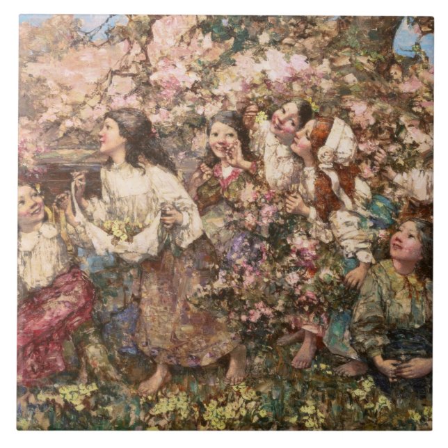 Spring Roundelay (von Edward Atkinson Hornel) Fliese (Vorderseite)