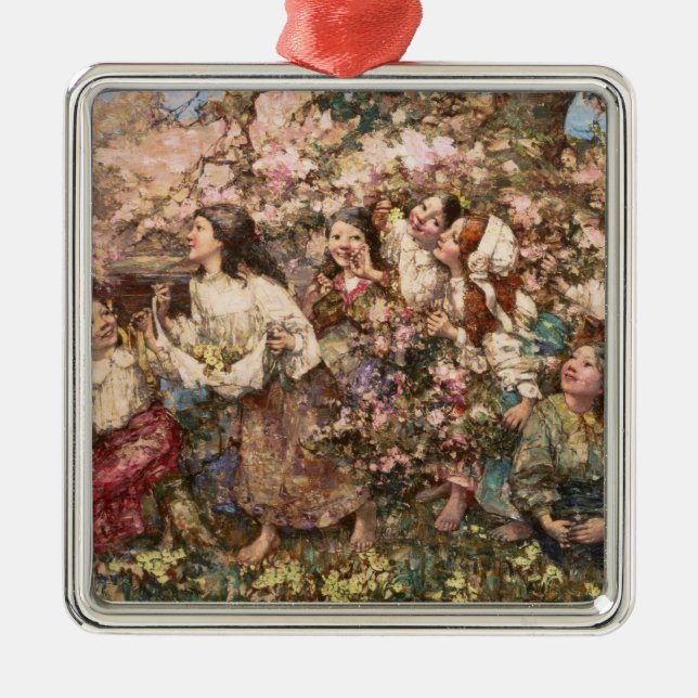 Spring Roundelay (von Edward Atkinson Hornel) Ornament Aus Metall (Vorne)