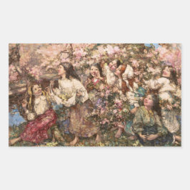 Spring Roundelay (von Edward Atkinson Hornel) Rechteckiger Aufkleber