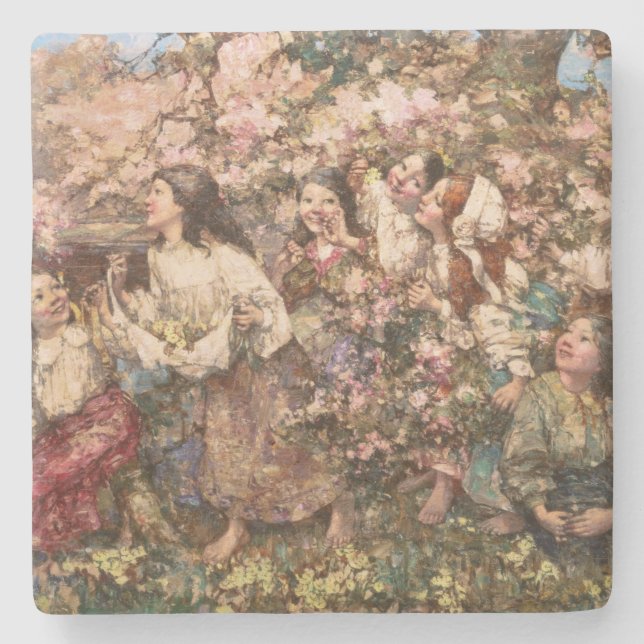 Spring Roundelay (von Edward Atkinson Hornel) Steinuntersetzer (Vorderseite)