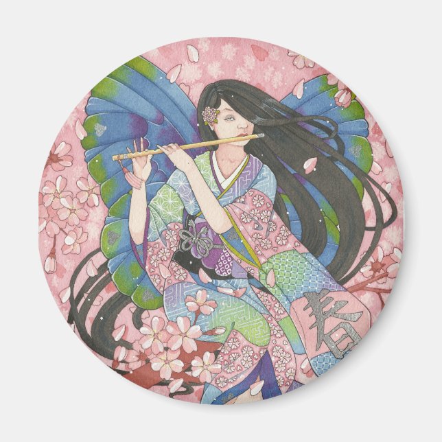 Spring Sakura Fairy Round Magnet (Vorne)