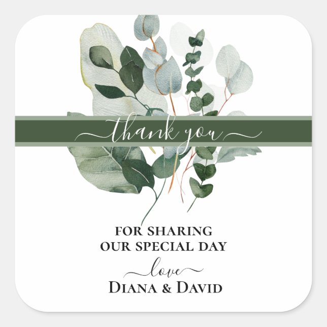 SPRING SCHAUTY BOTANICAL GREEN SPRIG Vielen Dank Quadratischer Aufkleber (Vorderseite)