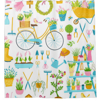 Spring seamless pattern in simple hand-drawn carto duschvorhang