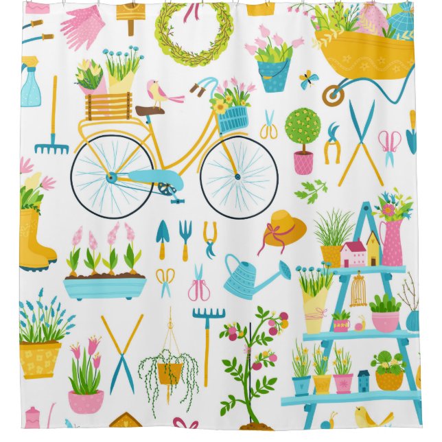 Spring seamless pattern in simple hand-drawn carto duschvorhang (Vorderseite)