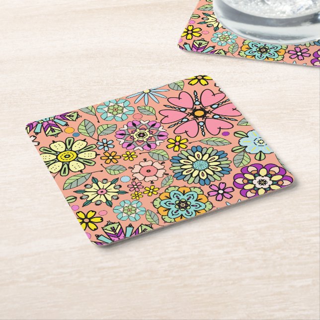 Spring Season Retro Flower Colors Seamless Pattern Rechteckiger Pappuntersetzer (angewinkelt)