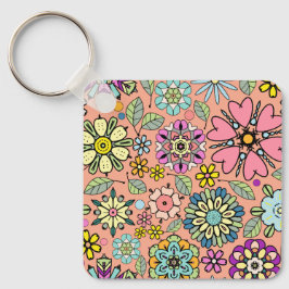 Spring Season Retro Flower Colors Seamless Pattern Schlüsselanhänger
