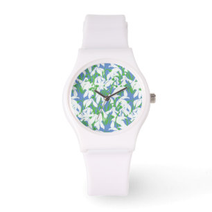 Spring Snowdrop Blume Muster auf Pulverblau Armbanduhr