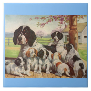 Spring Spaniel Mom and Welpen Fliese