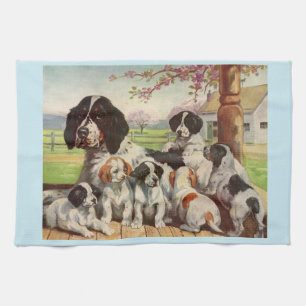 Spring Spaniel Mom and Welpen Küchentuch