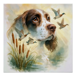 Spring Spaniel und Mallard Enten Doppelexposition Poster