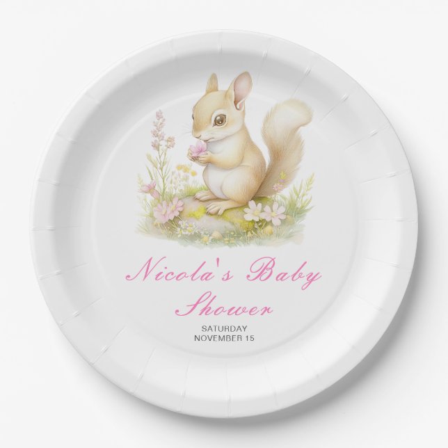 Spring Squirrel Baby Dusche Pappteller (Vorderseite)