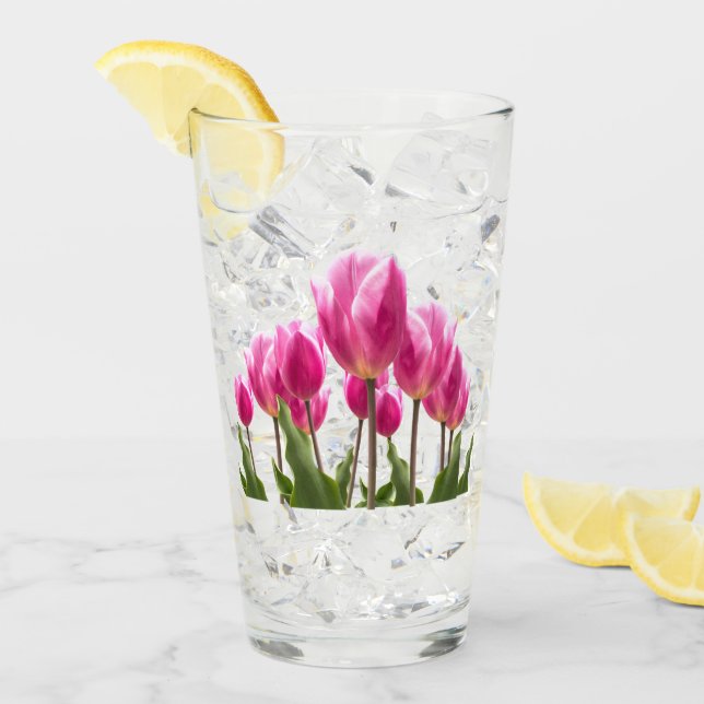 Spring Style Kitchen Deco Pink Tulip Drinks Glas (Vorderseite Ice)