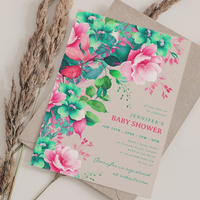 Spring Summer Garden Floral Baby Dusche Champagne Einladung (Spring Summer Garden Floral Baby Shower Champagne Invitation)